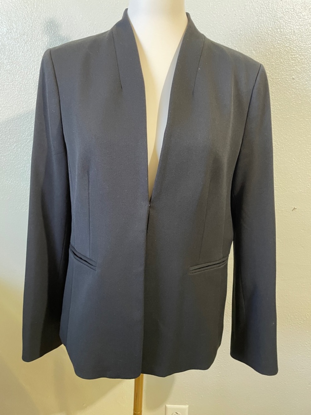 J.Crew Black Open Front Blazer Sz 12 Career Office Minimalist Classic Structure